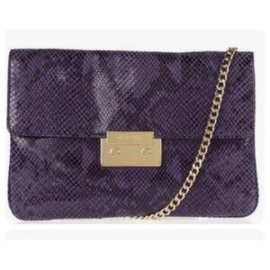 Michael Kors Sloan Purple Leather Snake Print Large Clutch